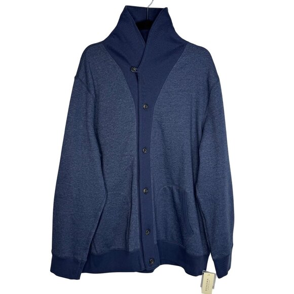 Sonoma Life + Style Blue Cotton Button-Up Cowl Neck Fleece Lined Cardigan Sz XXL - Picture 2 of 8